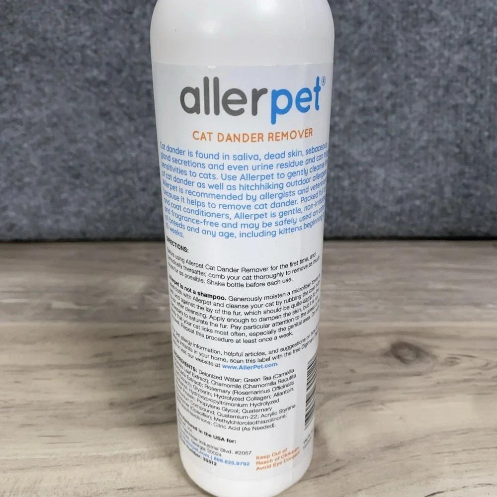Allerpet Cat Dander Remover 12 oz Moisurizing Allergen Cleanser‎ for Cats